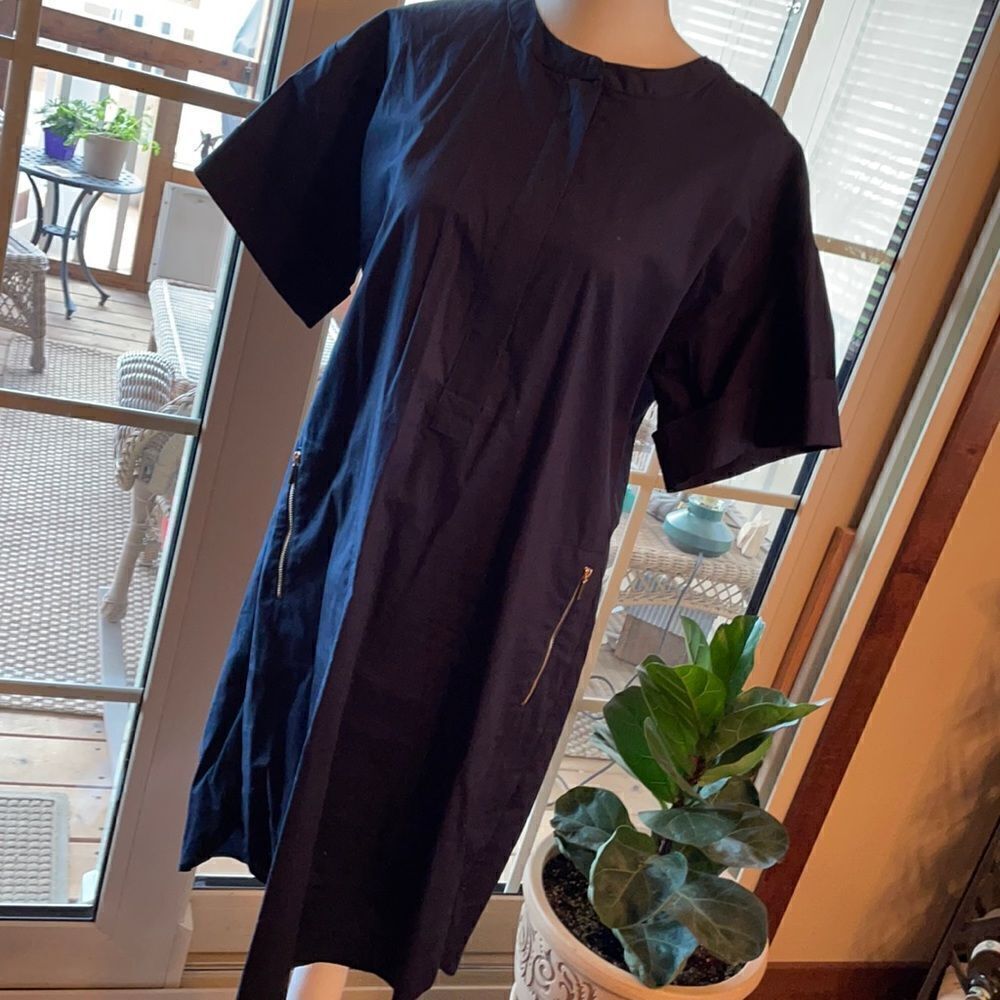 Sharagamo Exposed Zipper Cotton Shift Dress